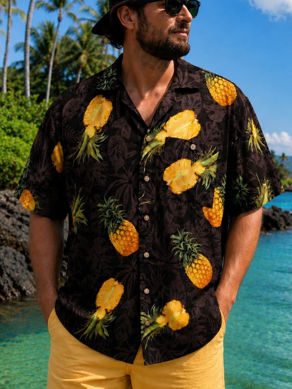 Uzzi Hawaiian Vacation Resort Short Sleeve Fishing Camp Shirt Tropical Beach